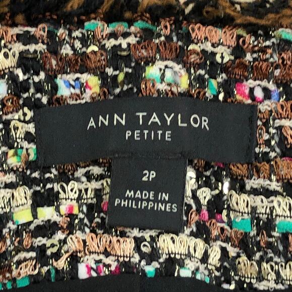 Ann Taylor Petite Womens Size 2P Blazer Cardigan Fringe Tweed Multicolor Sparkle - Picture 12 of 15